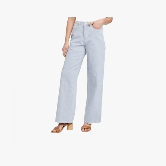 Universal Thread Blue White Striped Flare Wide Leg Jeans—Size 10 Women’s - Picture 1 of 6